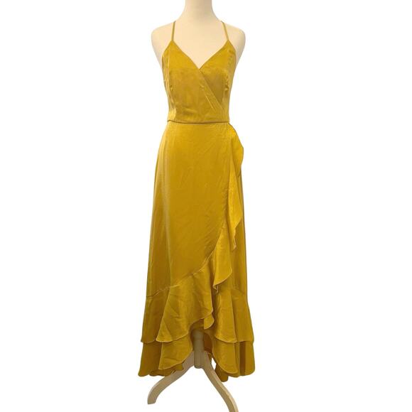 Lulus In Love Forever Maxi Dress Small Mustard Yellow Satin Formal Wedding Guest - Picture 3 of 15